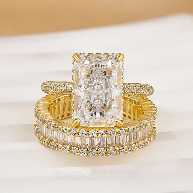 Parure d'alliance en argent sterling blanc avec diamant radiant disponible en 3 couleurs