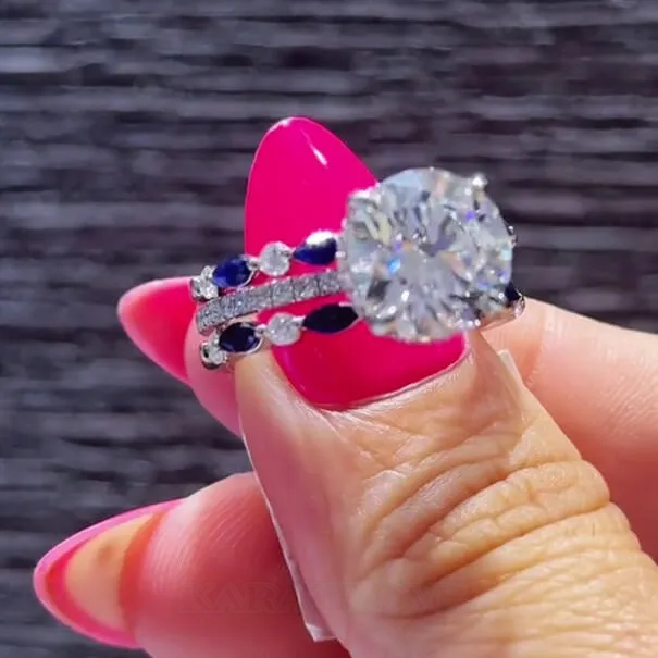 Alliance de mariage en argent sterling sertie d'un diamant rond et d'un saphir bleu blanc