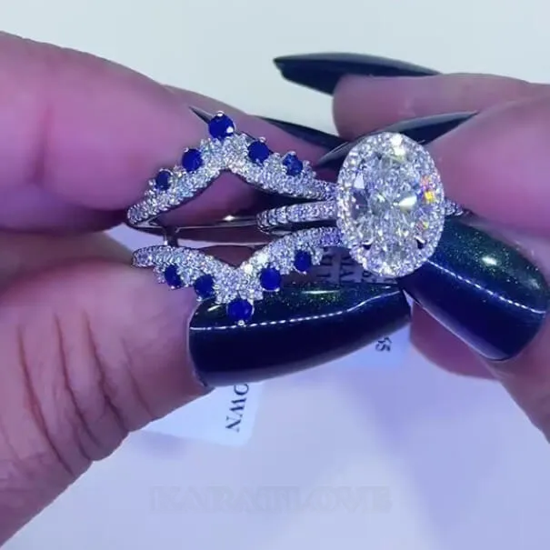 Anneau de mariage en argent sterling serti d'un halo en argent sterling et d'un saphir blanc à taille ovale