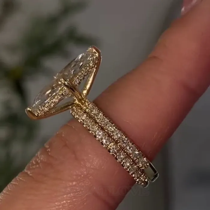 Alliance de mariage en argent sterling 925 or jaune et diamant taille marquise