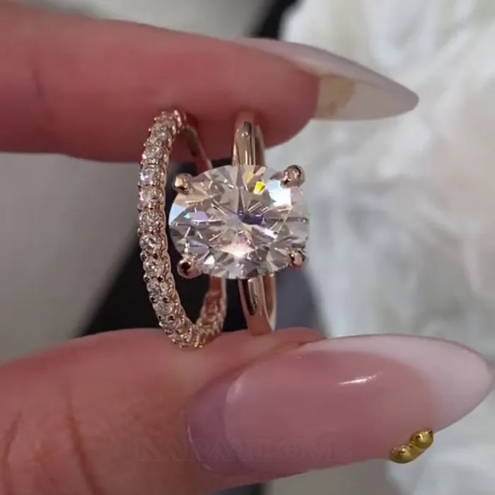 Alliance de mariage à halo caché en argent sterling et or rose blanc 925 et diamant ovale