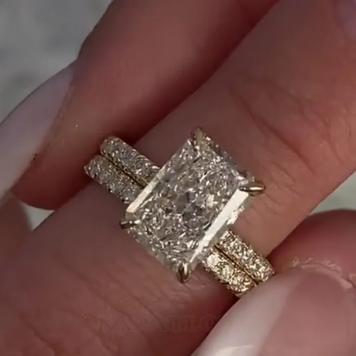 Anneau de mariage à halo caché en argent sterling 925 or jaune et diamant radiant blanc