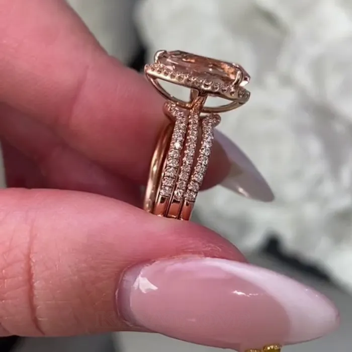 Anneau de mariage en or rose en argent sterling 925 avec insertion d'un halo en champagne taillé en poire