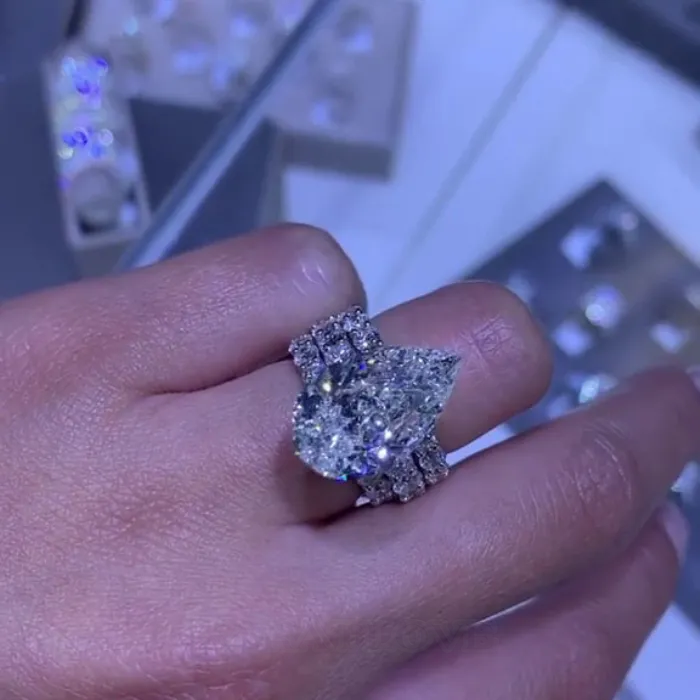 Alliance de mariage 3 pièces en argent sterling 925 avec diamant taille poire