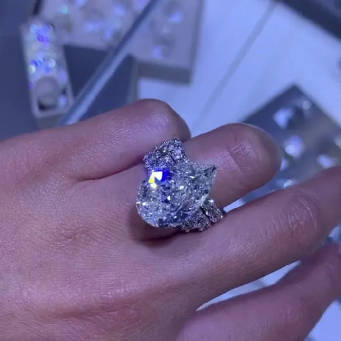 Alliance de mariage 3 pièces en argent sterling 925 avec diamant taille poire