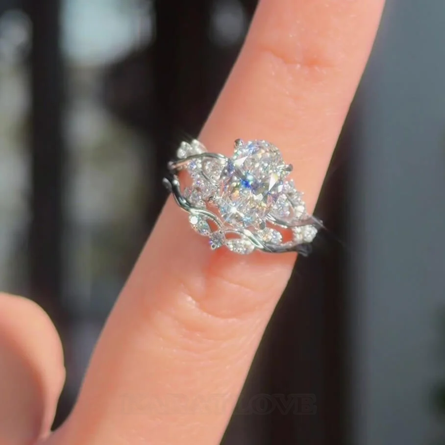 Ensembles de bagues de fiançailles entrelacées en argent sterling blanc et diamant taille ovale