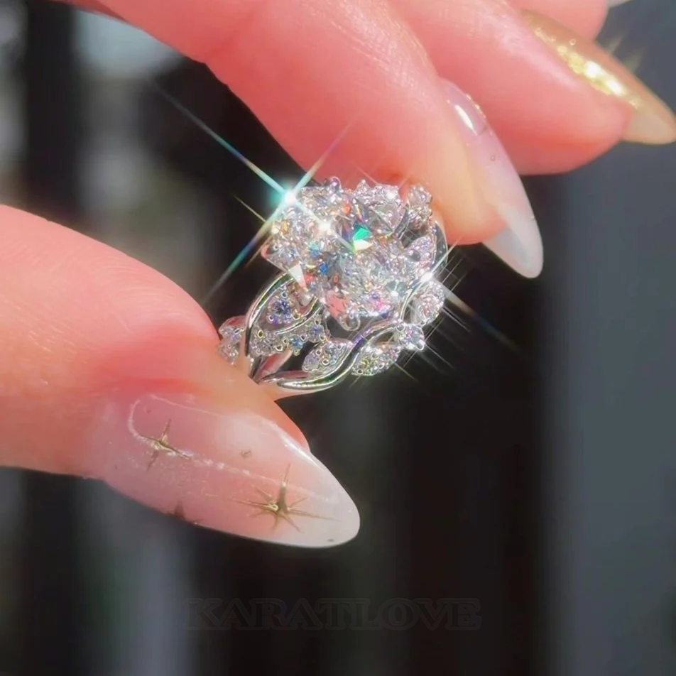 Ensembles de bagues de fiançailles entrelacées en argent sterling blanc et diamant taille ovale
