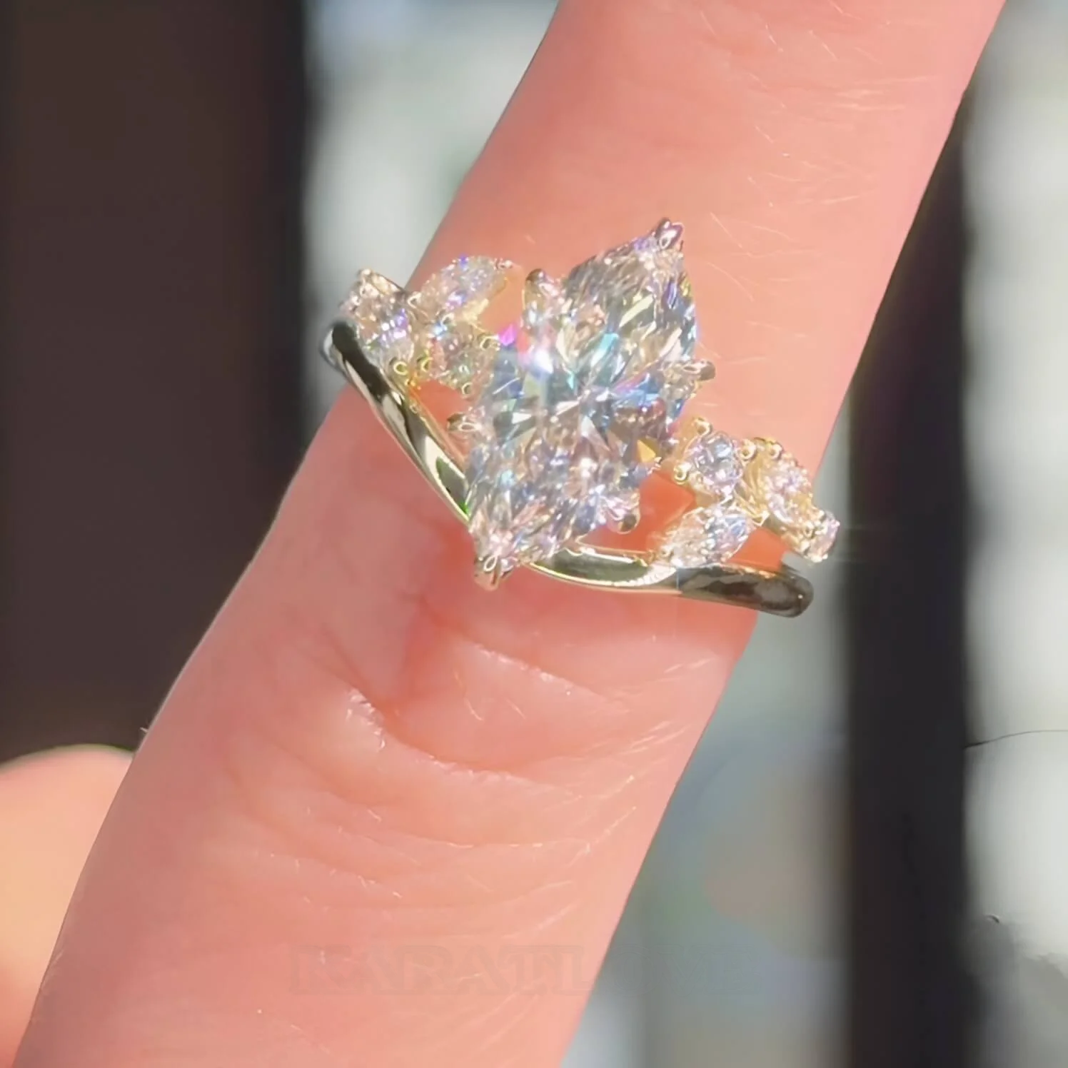 Ensembles de bagues de fiançailles Art déco en argent sterling blanc et or jaune sertis de diamants taille marquise