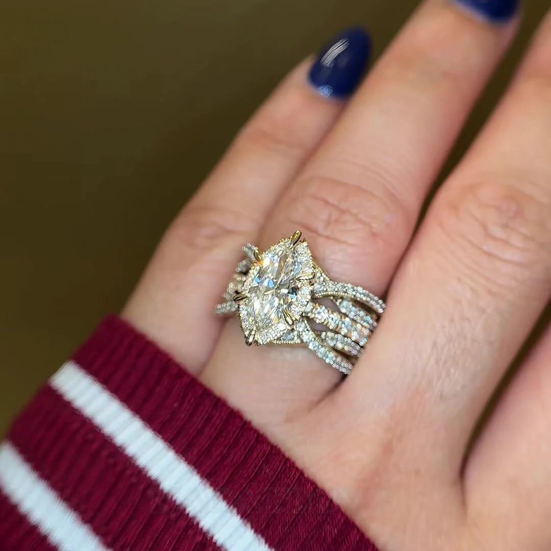 Ensembles de bagues de fiançailles avec diamant taille marquise, argent sterling blanc, or jaune et halo