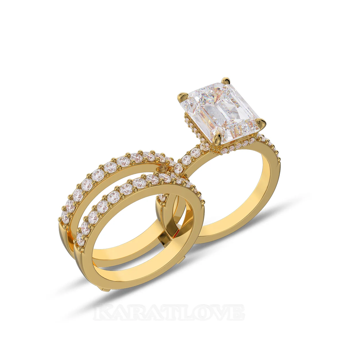 Ensemble de bague de mariage en argent sterling et or jaune avec diamant taille émeraude