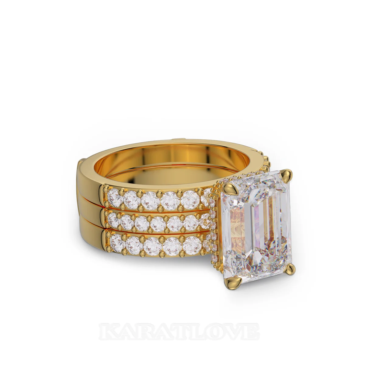 Ensemble de bague de mariage en argent sterling et or jaune avec diamant taille émeraude