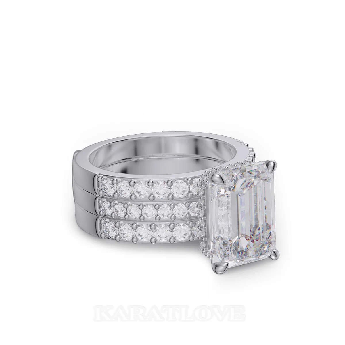 Ensemble de bague de mariage en argent sterling serti d'un halo avec diamant taille émeraude