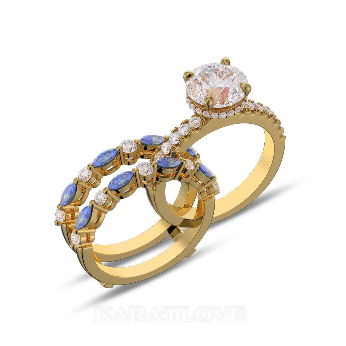 Ensemble de bague de mariage en argent sterling et or jaune avec diamant taille ronde