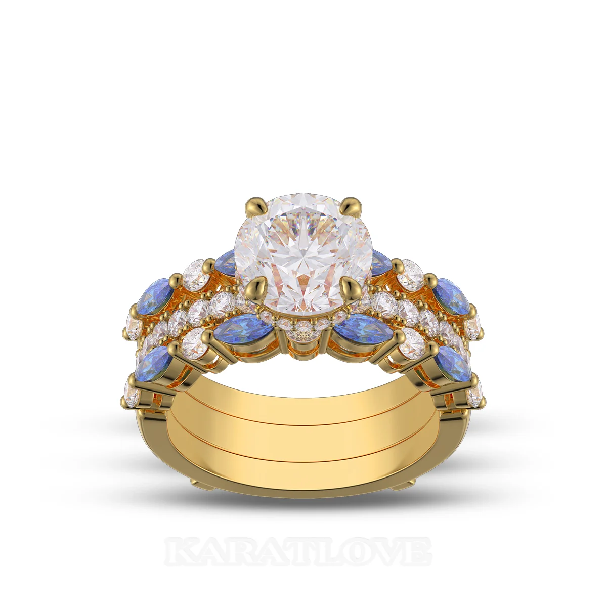 Ensemble de bague de mariage en argent sterling et or jaune avec diamant taille ronde