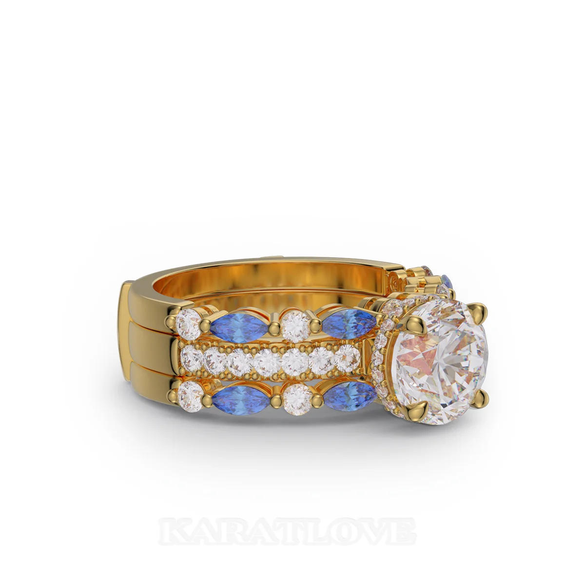 Ensemble de bague de mariage en argent sterling et or jaune avec diamant taille ronde