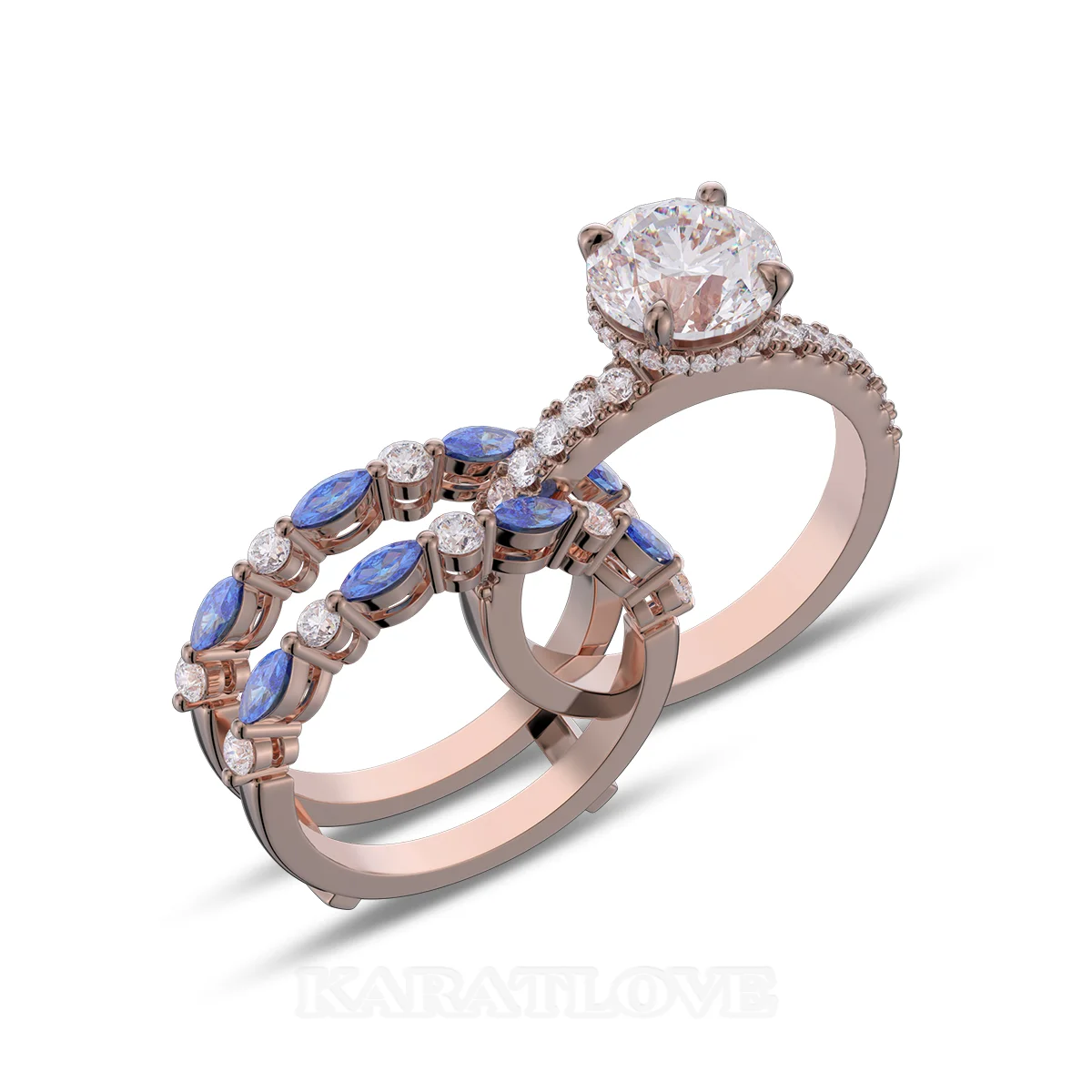 Ensemble de bague de mariage en argent sterling serti en or rose d'un halo avec diamant taille ronde