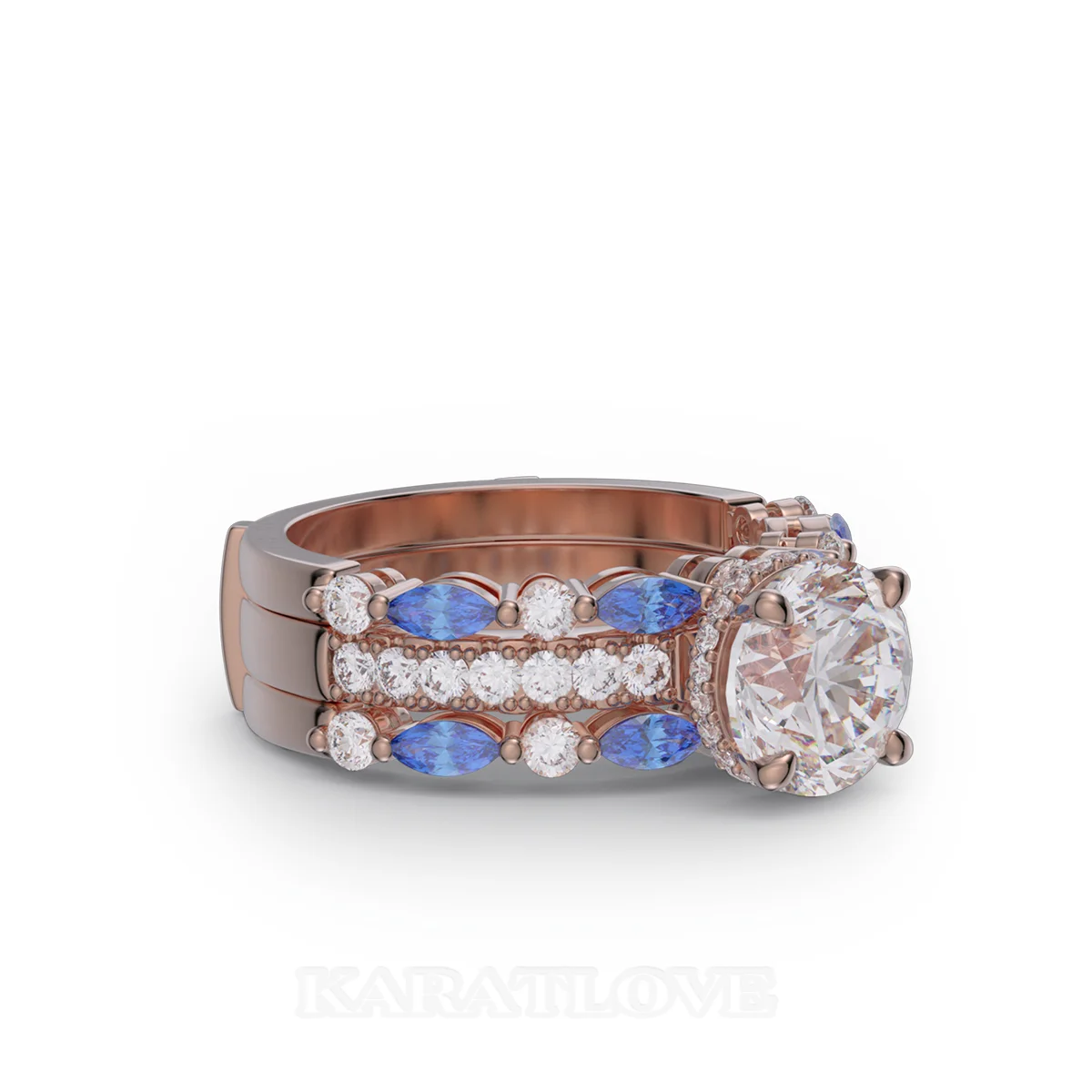 Ensemble de bague de mariage en argent sterling serti en or rose d'un halo avec diamant taille ronde