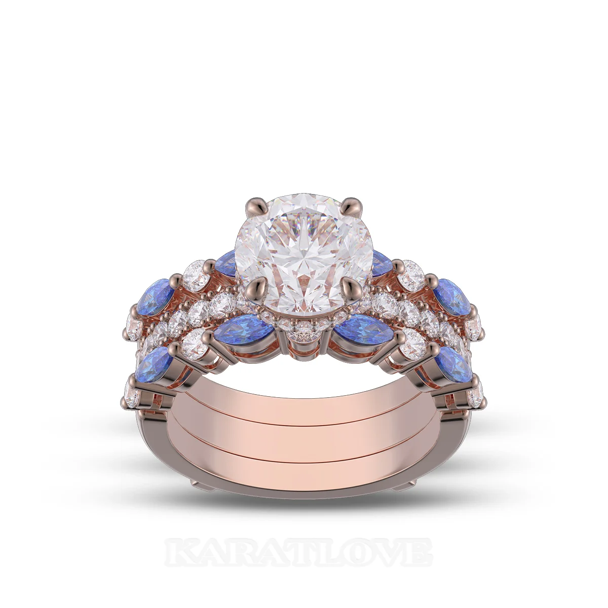 Ensemble de bague de mariage en argent sterling serti en or rose d'un halo avec diamant taille ronde