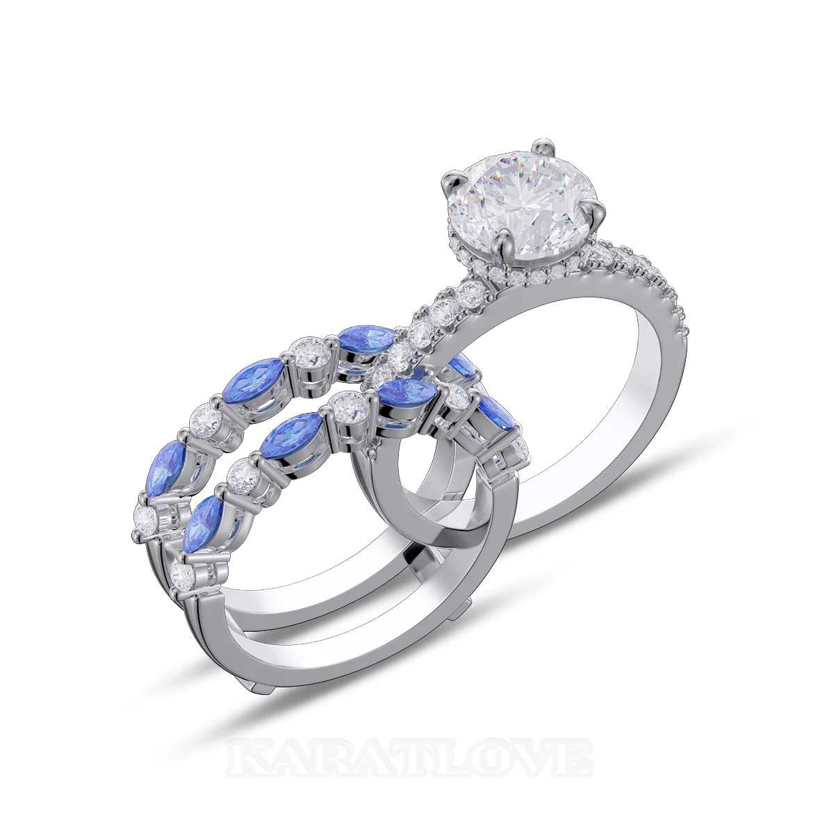 Ensemble de bague de mariage en argent sterling serti d'un halo avec diamant taille ronde