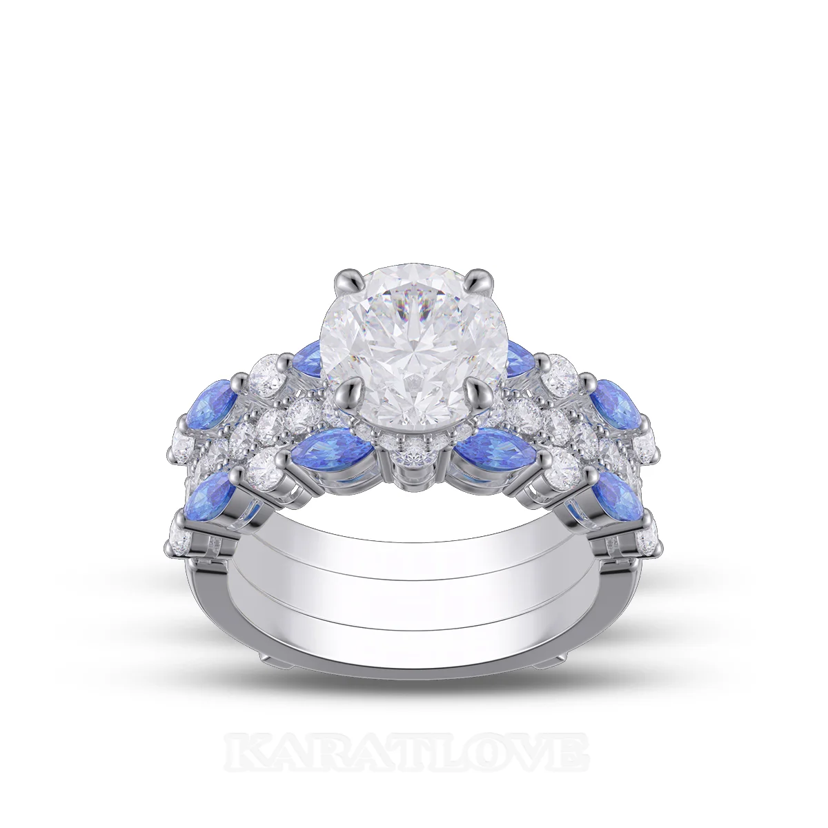 Ensemble de bague de mariage en argent sterling serti d'un halo avec diamant taille ronde