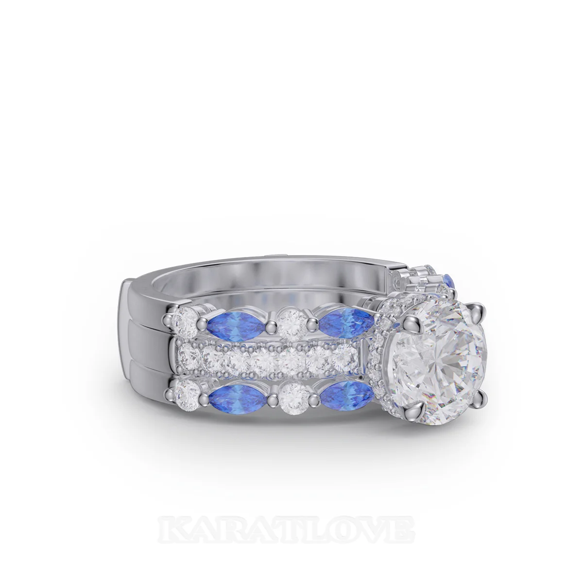 Ensemble de bague de mariage en argent sterling serti d'un halo avec diamant taille ronde