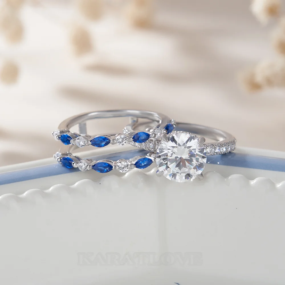 Ensemble de bague de mariage en argent sterling serti d'un halo avec diamant taille ronde