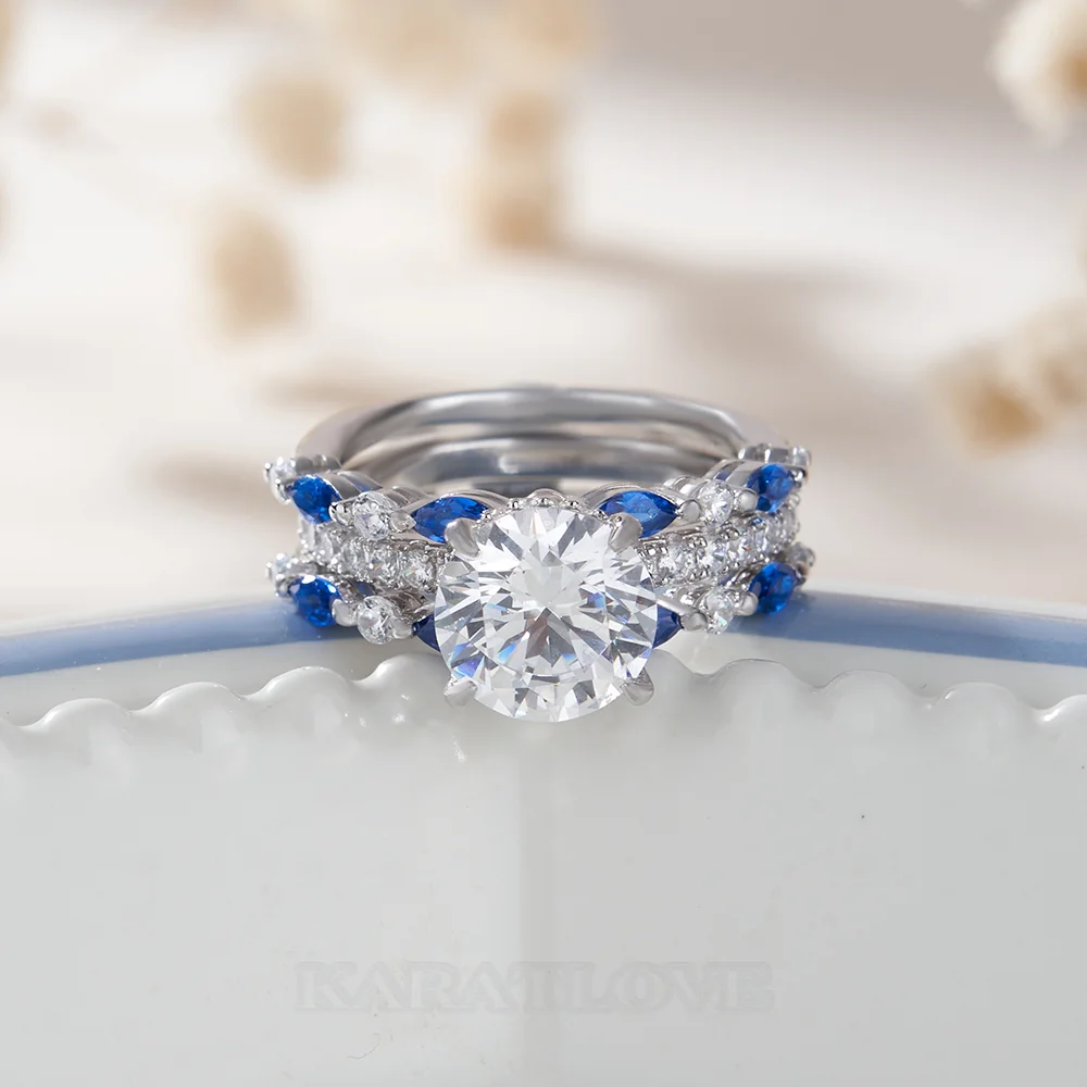 Ensemble de bague de mariage en argent sterling serti d'un halo avec diamant taille ronde