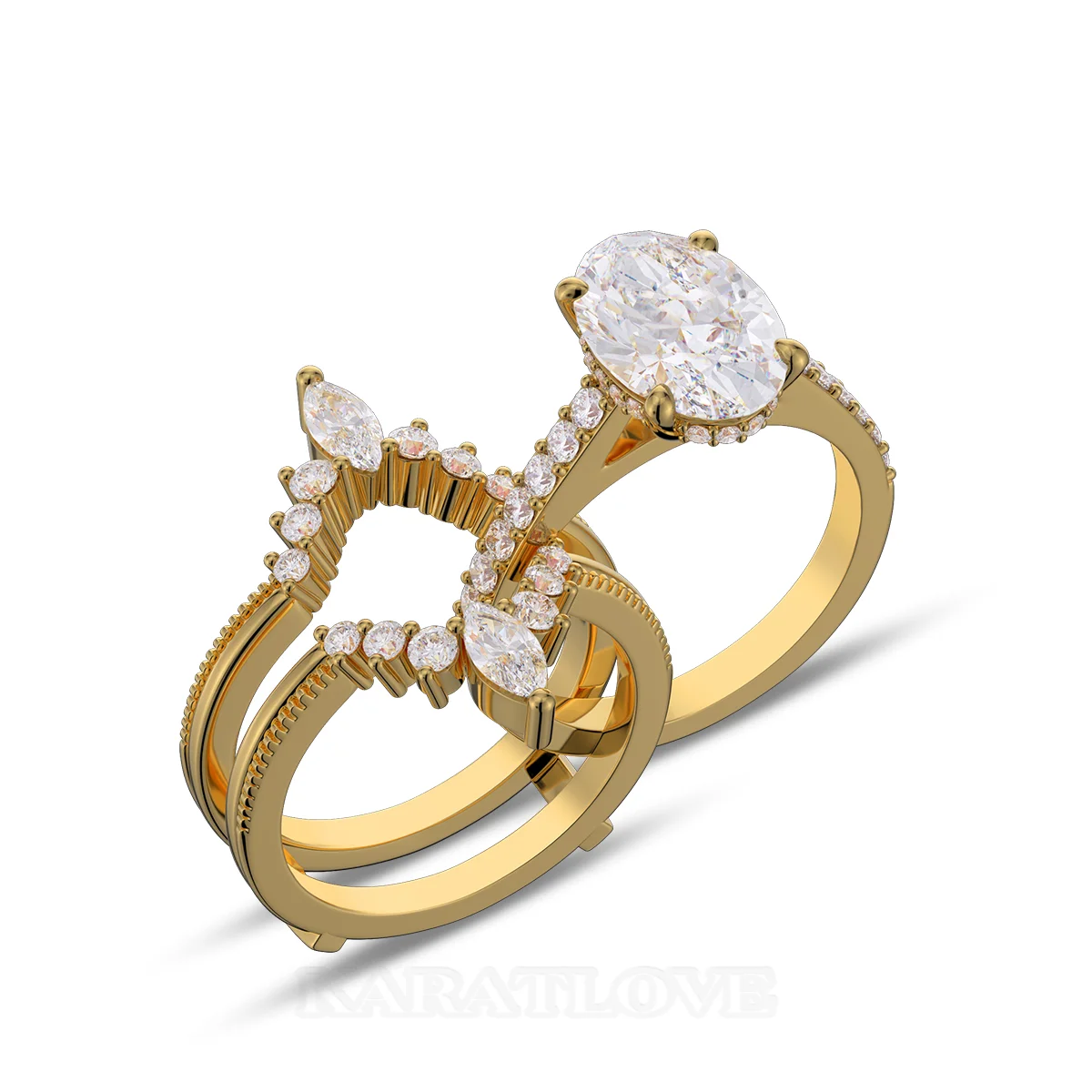 Anneau de mariage en argent sterling serti d'un halo diamant ovale en or jaune blanc