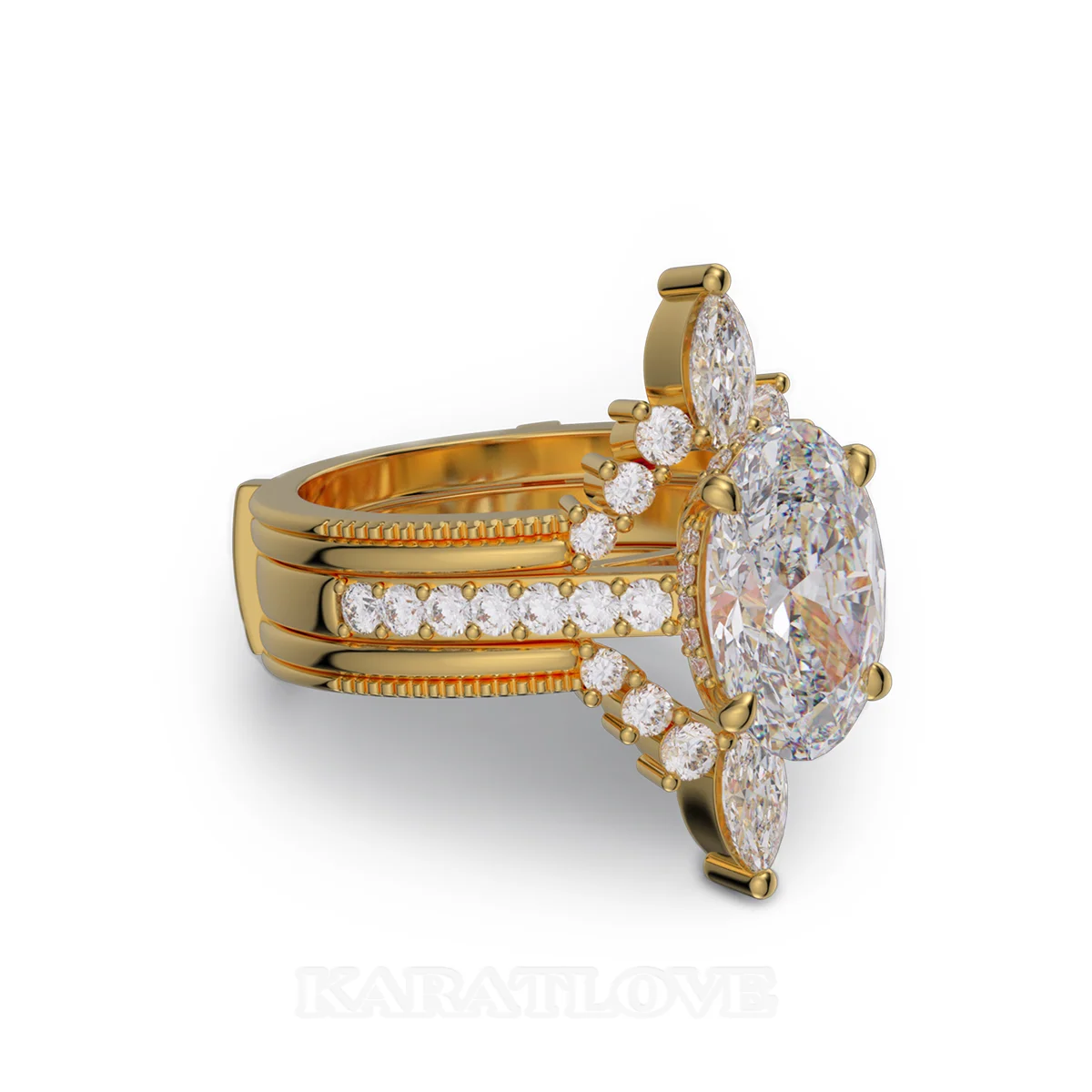 Anneau de mariage en argent sterling serti d'un halo diamant ovale en or jaune blanc