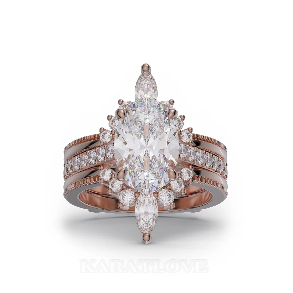 Anneau de mariage en argent sterling serti d'un halo diamant ovale en or rose