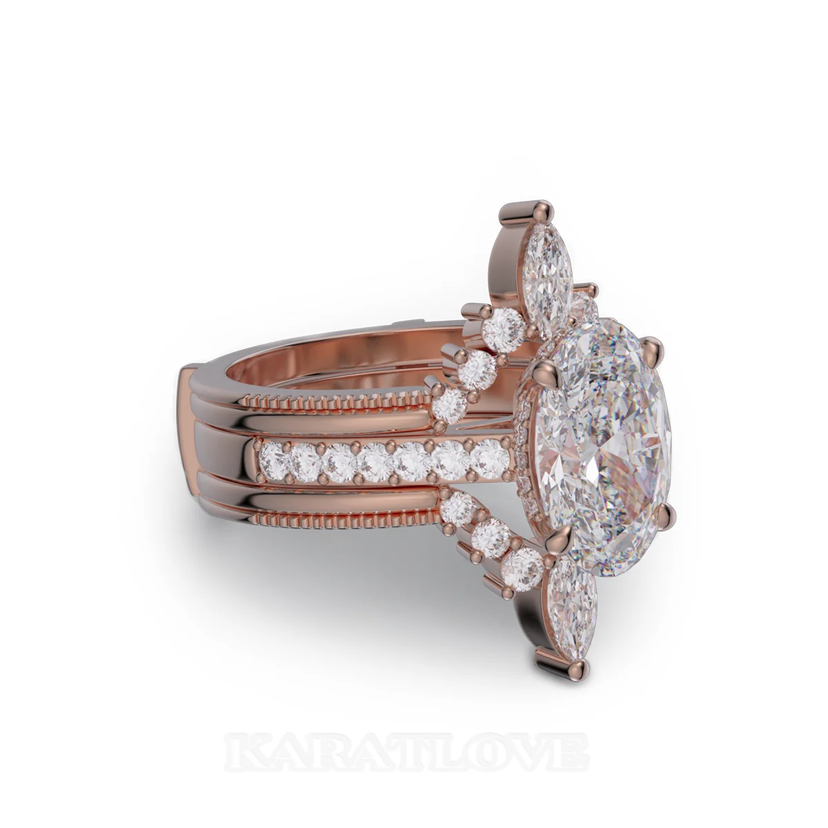 Anneau de mariage en argent sterling serti d'un halo diamant ovale en or rose