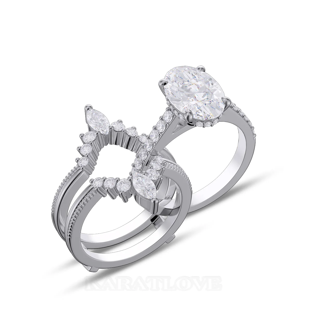Ensemble de bague de mariage en argent sterling serti d'un halo diamant ovale