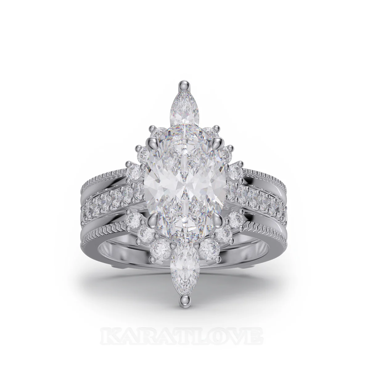 Ensemble de bague de mariage en argent sterling serti d'un halo diamant ovale