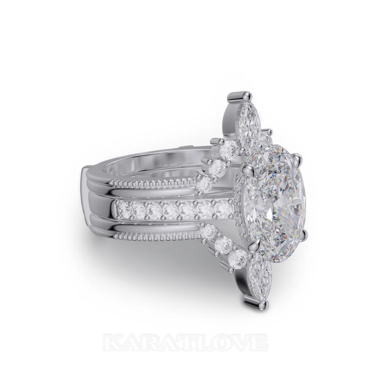 Ensemble de bague de mariage en argent sterling serti d'un halo diamant ovale