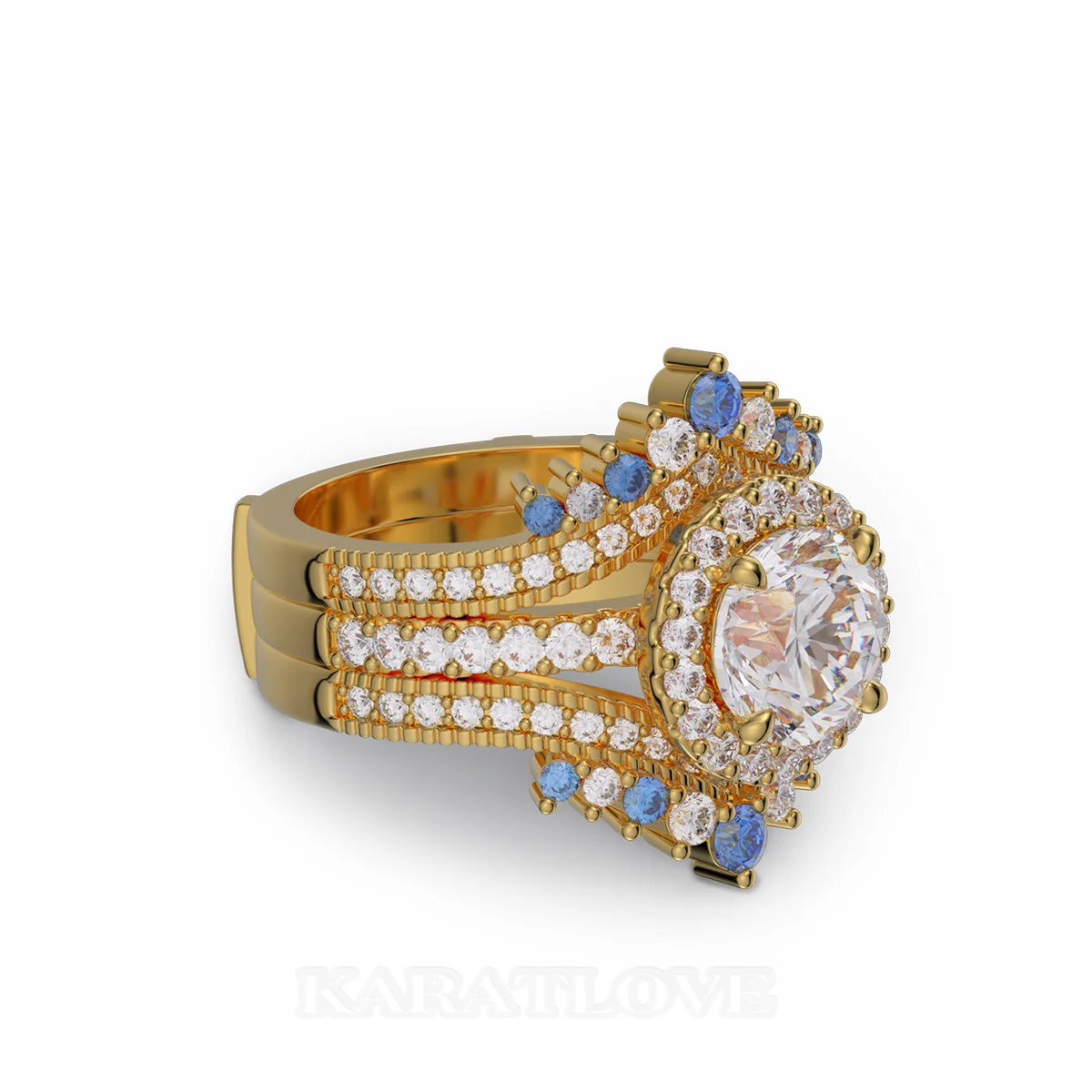 Ensemble de bague de mariage en argent sterling et or jaune d'un halo avec diamant taille ronde