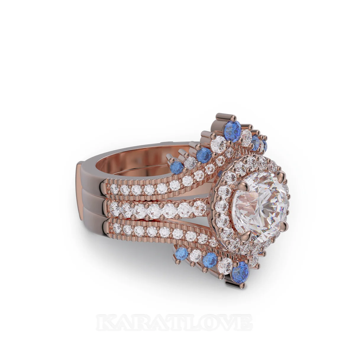 Ensemble de bague de mariage en argent sterling serti en or rose d'un halo avec diamant taille ronde