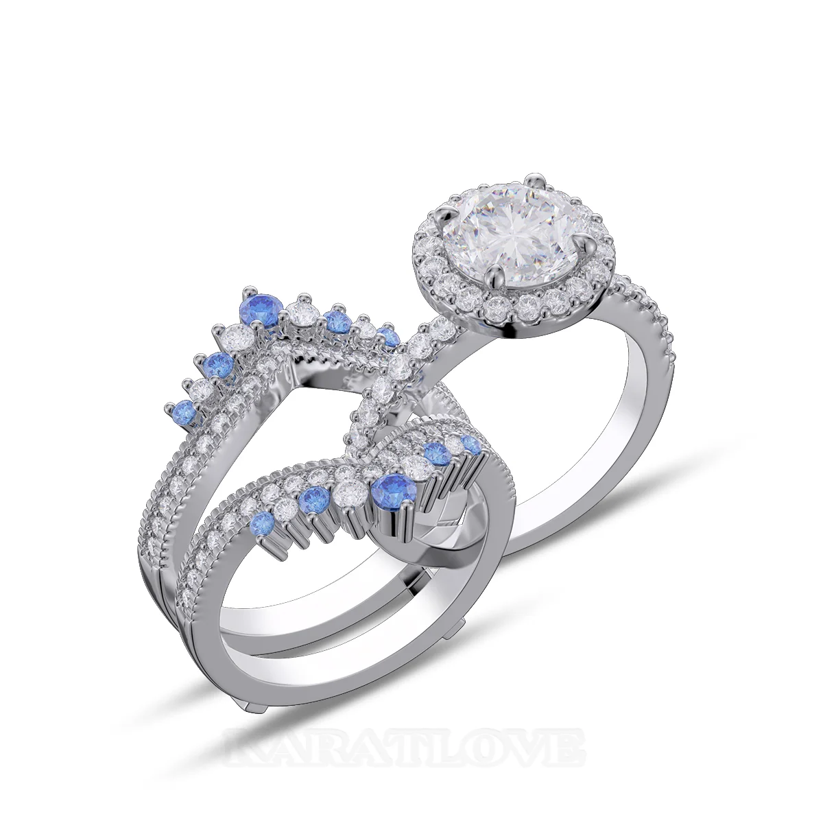 Ensemble de bague de mariage en argent sterling serti d'un halo avec diamant taille ronde