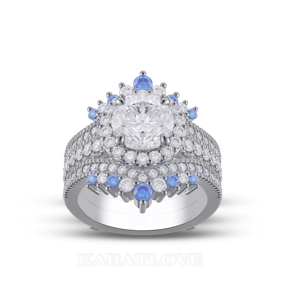 Ensemble de bague de mariage en argent sterling serti d'un halo avec diamant taille ronde