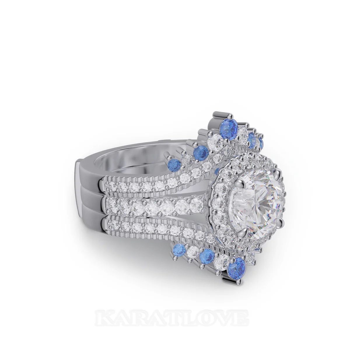 Ensemble de bague de mariage en argent sterling serti d'un halo avec diamant taille ronde