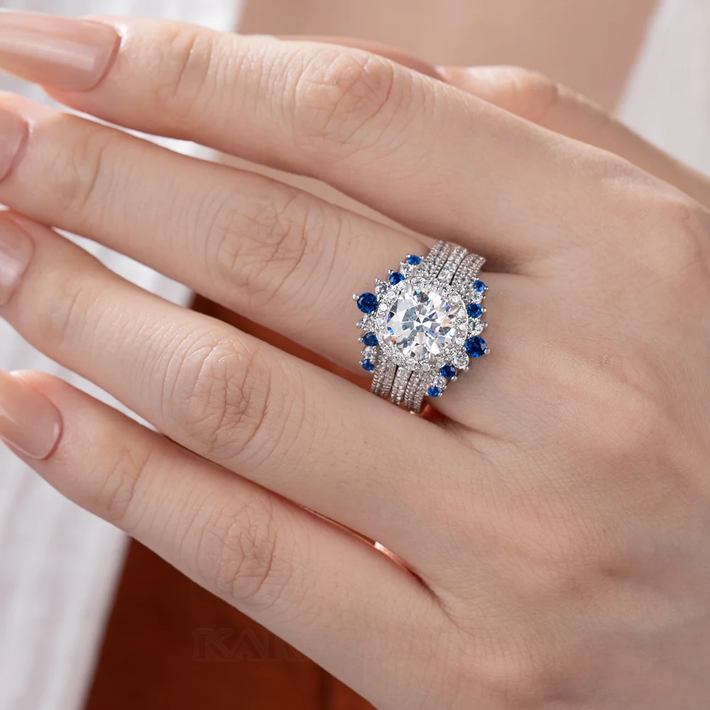 Ensemble de bague de mariage en argent sterling serti d'un halo avec diamant taille ronde