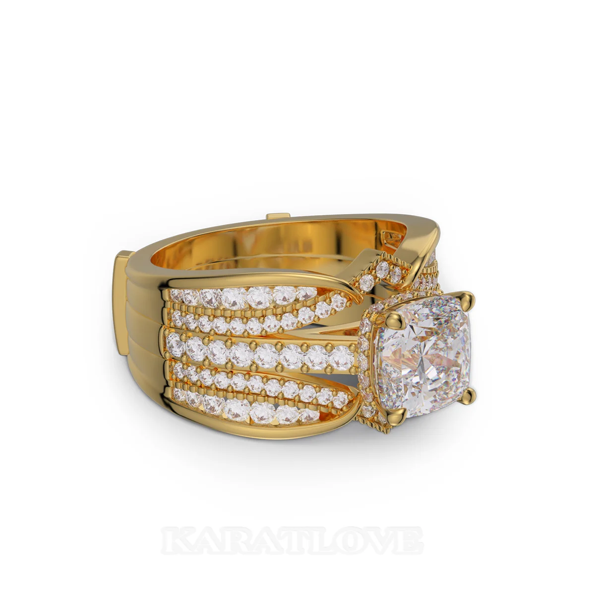 Ensemble de bague de mariage en argent sterling serti en or jaune d'un halo avec diamant taille en coussin