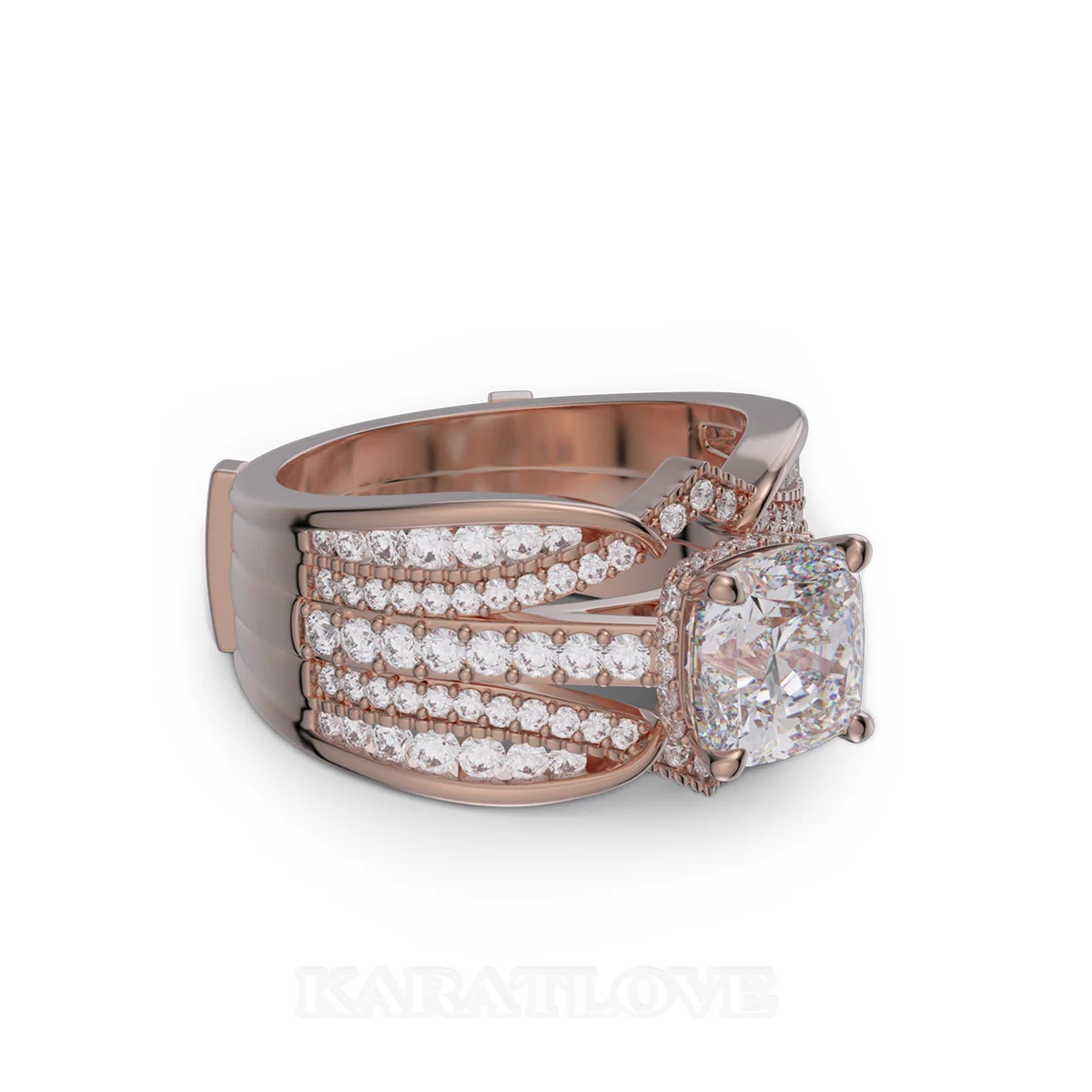 Ensemble de bague de mariage en argent sterling serti en or rose d'un halo avec diamant taille en coussin