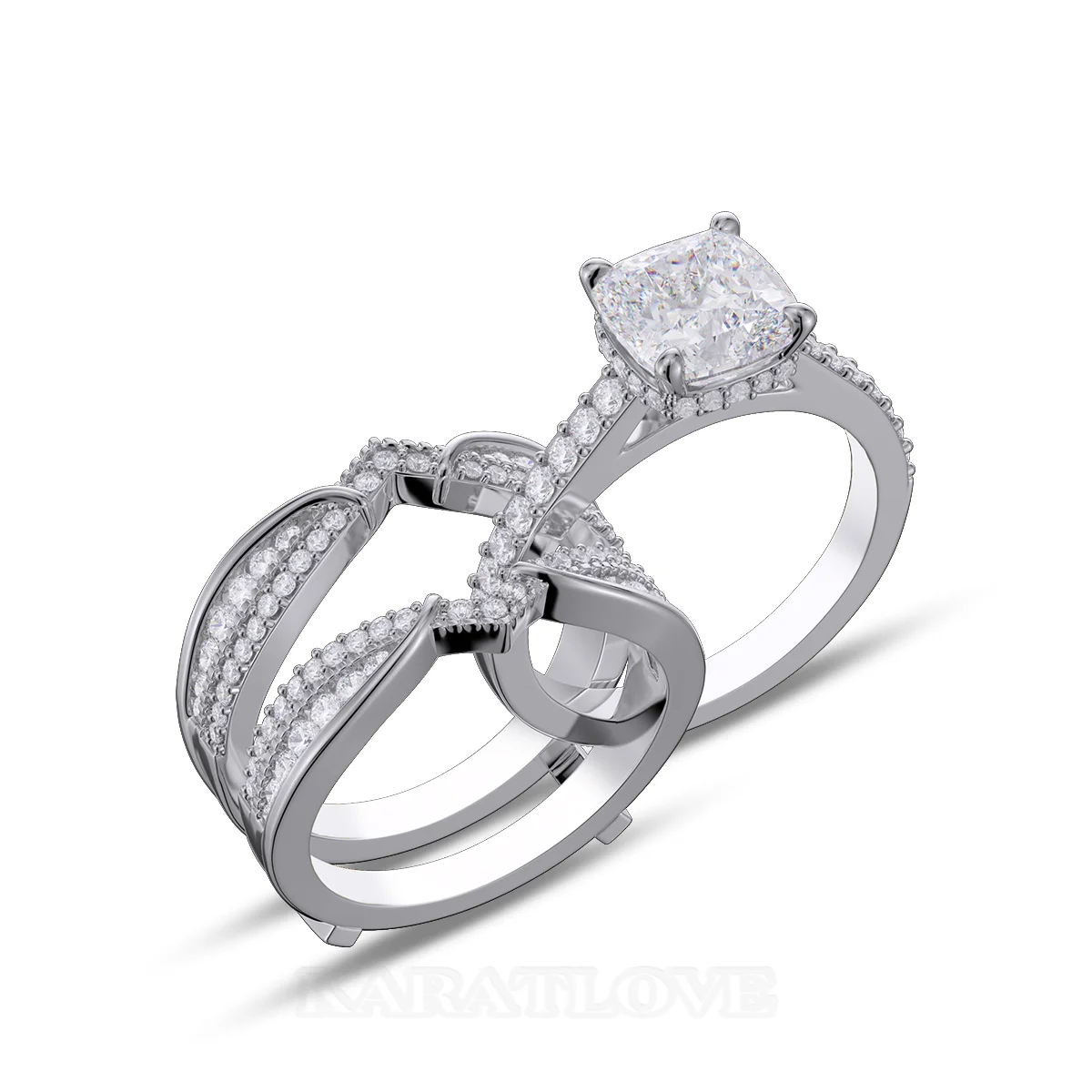 Ensemble de bague de mariage en argent sterling serti d'un halo avec diamant taille en coussin