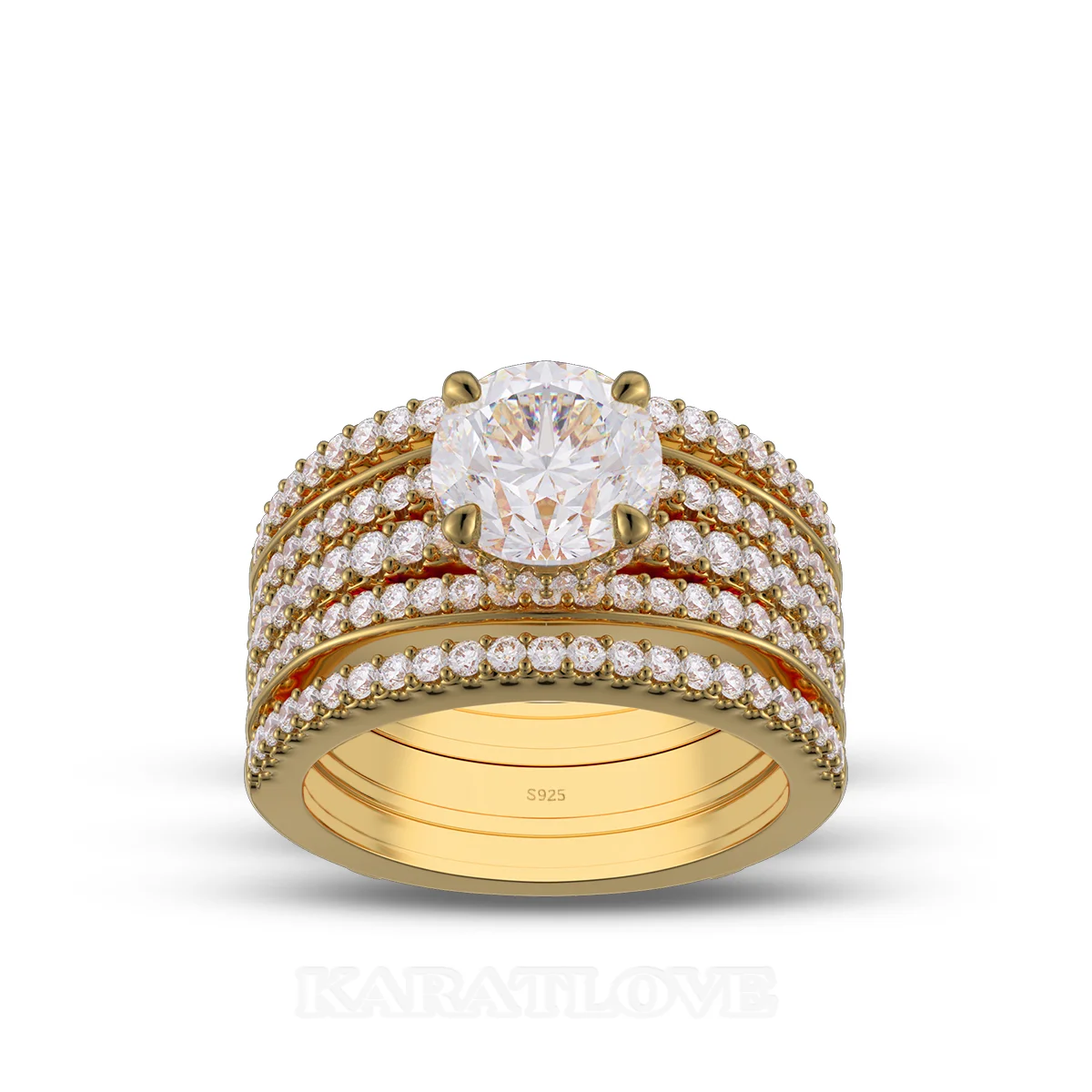 Ensemble de bague de mariage en argent sterling serti en or jaune d'un halo avec diamant taille ronde