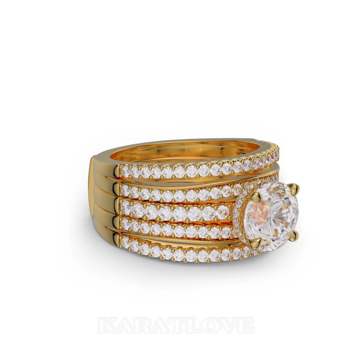 Ensemble de bague de mariage en argent sterling serti en or jaune d'un halo avec diamant taille ronde