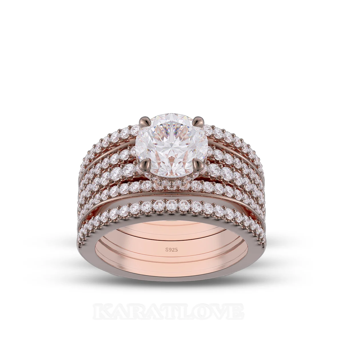 Ensemble de bague de mariage en argent sterling serti en or rose d'un halo avec diamant taille ronde