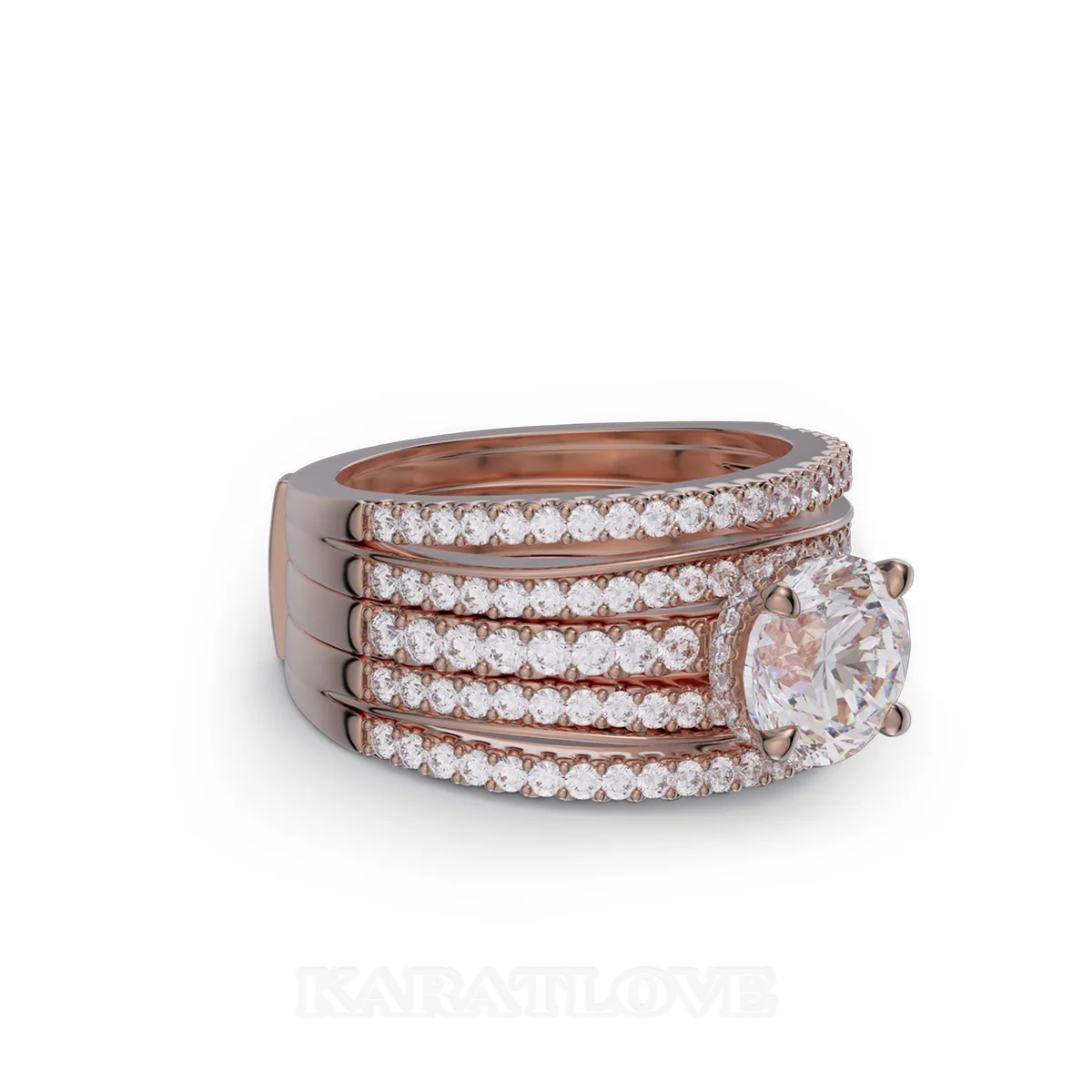Ensemble de bague de mariage en argent sterling serti en or rose d'un halo avec diamant taille ronde
