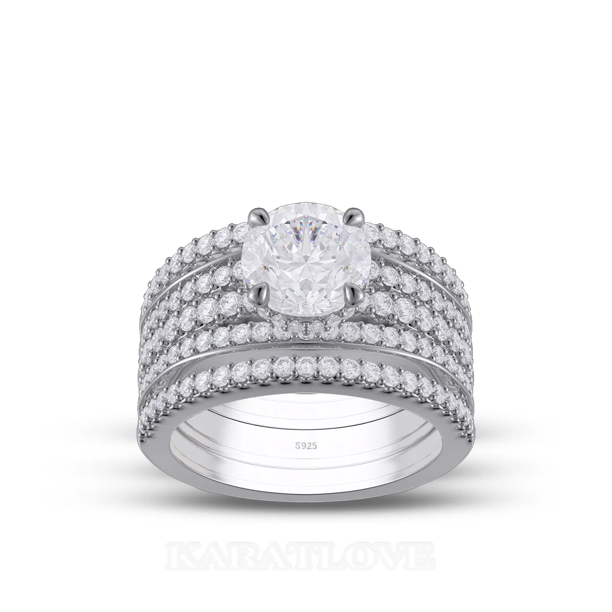 Ensemble de bague de mariage en argent sterling serti d'un halo avec diamant taille ronde