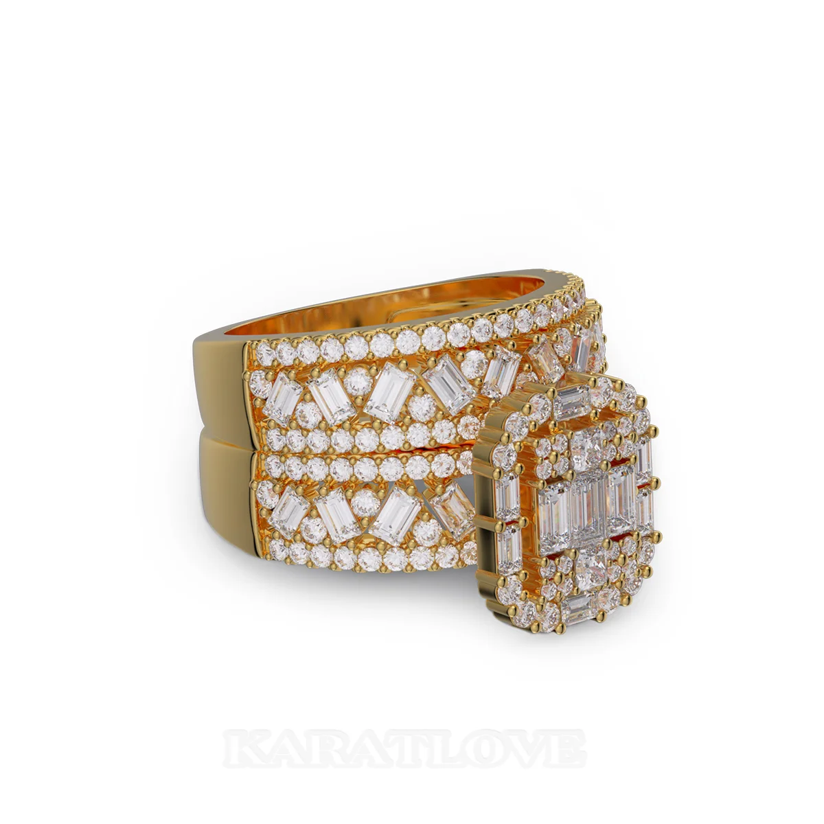 Ensemble de bague de mariage en argent sterling et or jaune serties de diamants taille émeraude