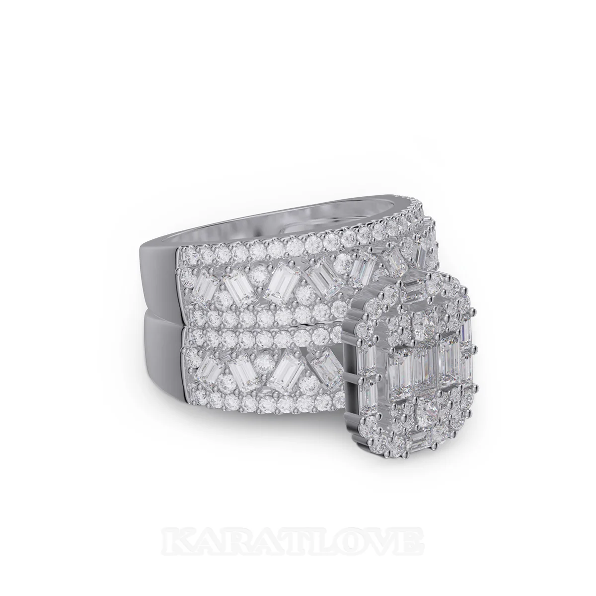 Ensemble de bague de mariage en argent sterling blanc serties de diamants taille émeraude